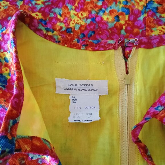 EUC: Vintage 60s Hong Kong Red & Orange Floral Cotton Midi Dress Size see desc - Picture 4 of 8